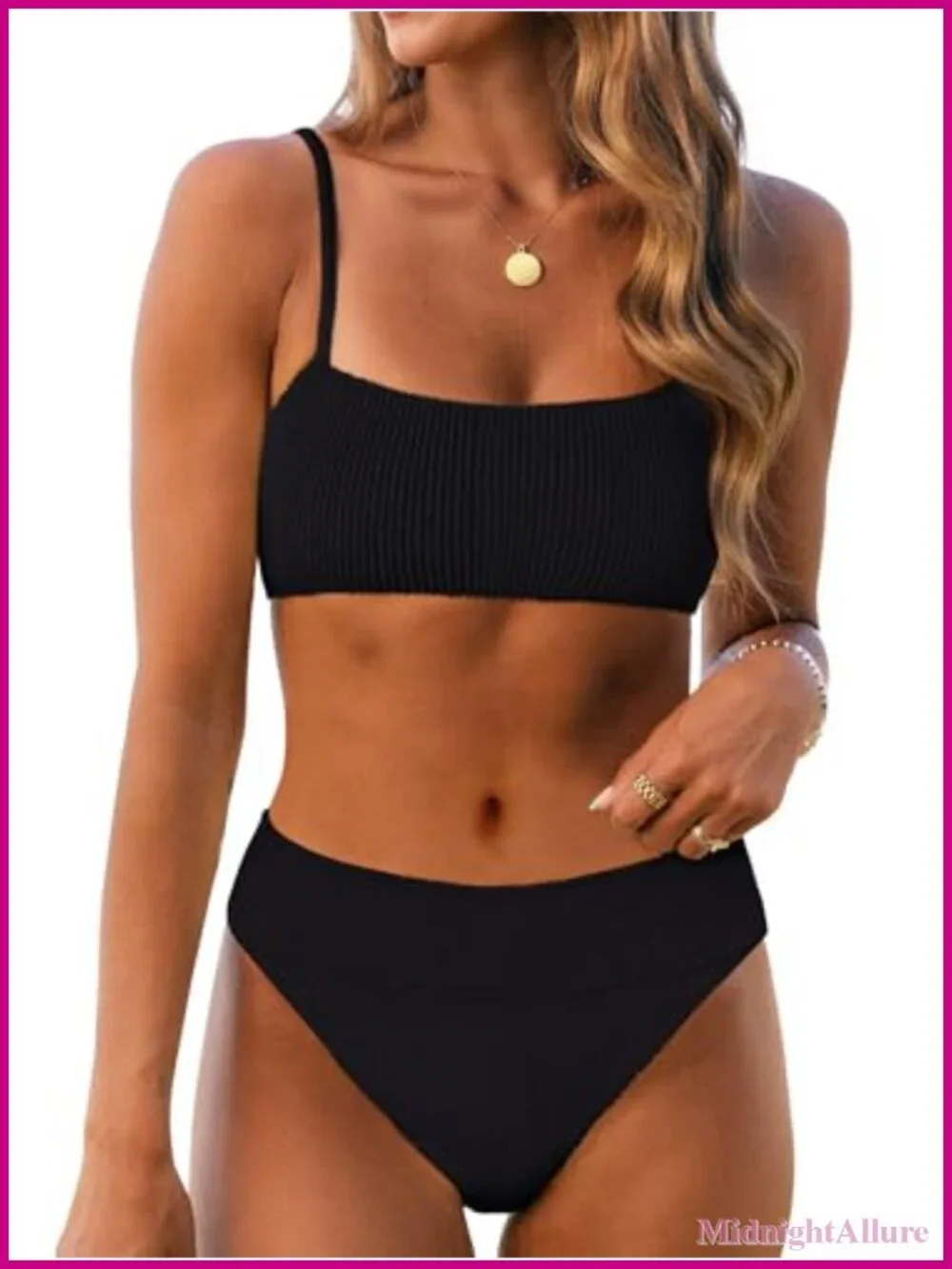 High Waist Tummy Control Bikini Set Ribbed Textured 2 Piece Swimwear